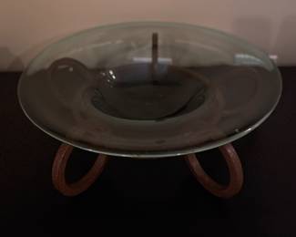 Glass Bowl on Wrought Iron Scroll Base. Photo 2 of 2. 