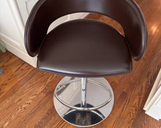 Pair of Chocolate Brown Leather Adjustable Height Counter Stools. Each Measures 18" D x 21" H. Photo 3 of 4. 