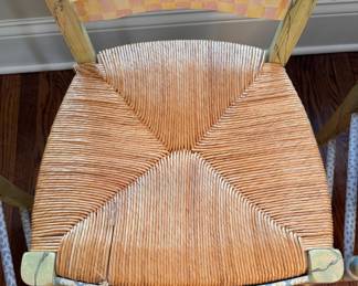 Set of 6 MacKenzie-Childs Light Flower Basket Side Chairs with Rush Seats. Each Measures 17.5" W x 16" D x 39" H with 19" Seat Height. 3 Have Imperfections. Photo 5 of 7. 