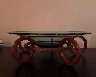 Glass Bowl on Wrought Iron Scroll Base. Photo 1 of 2. 