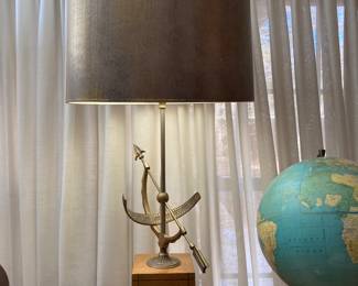 brass and wood navigational lamp