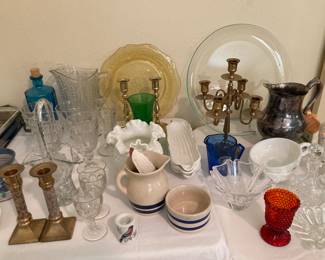 Roseville blue and white cream and sugar, etc.