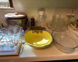 German "bread pot" crock, vintage lemon chip and dip, etc.