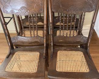 set of six antique cane-seat spindle-back dining chairs