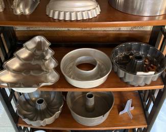 baking moulds, enamelware stockpot, ladle, cup