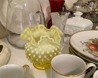 Fenton hobnail moonstone ruffled vase