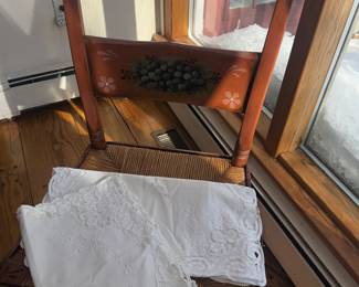 Painted Hitchcock style chair with rush seat 