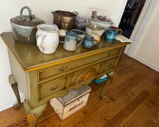 Fabulous signed pottery and Gorgeous mini sideboard/ hutch 