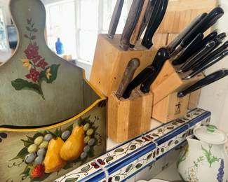 knives!! and hand painted wooden napkin or utensil holder