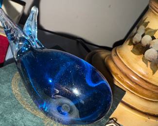 blue art glass Whale