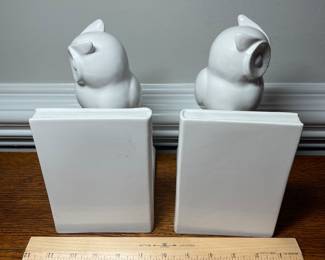 K35 - $20. White glazed ceramic owl bookends.
