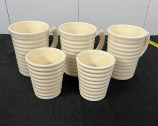 S22 - $125. 5 Pc Bauer Pottery. 3 Beer Stein 16oz. 2 Tumblers 12oz. All are in excellent, like new condition.