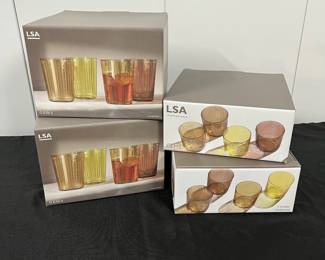 S1 - $100 ALL. NEW IN BOXES. LSA International Colored Tumblers. "Assorted Amber". Designed by Monika Lubkowska - Jonas. Set of 8 - 310 ml & Set of 8 - 560 ml.