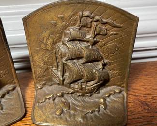 K34 - $30. Cast brass/bronze ship bookends.