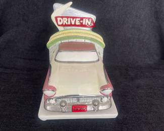 K39 - $15. Single Drive-In bookend. Some crazing. Measures 6”w x 6”d x 7.25”t.