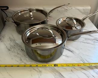 S53 - $600. Set of 3 Hestan Nanobond 4 Qt with lid, 3 Qt. With Lid, 1.5 Qt with Lid. (Retails for $999)