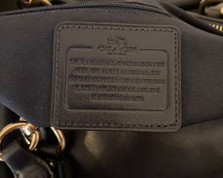 K3 - $45. Coach Peyton Bennett mini satchel leather handbag, navy blue. Excellent condition. Measures 10”w x 4”d x 6”t.