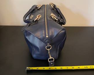 K3 - $45. Coach Peyton Bennett mini satchel leather handbag, navy blue. Excellent condition. Measures 10”w x 4”d x 6”t.
