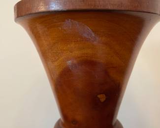 K14 - $20. Vintage Hand turned and carved wooden vase. 17” tall. Some chips and scuffs common with age.