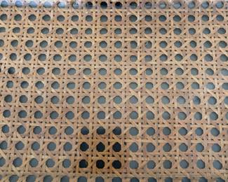 K22 - $50. Mid-Century Rattan & Acrylic Glass Tray with Brass Borders, 1970s. Measjres 9” x 14”.