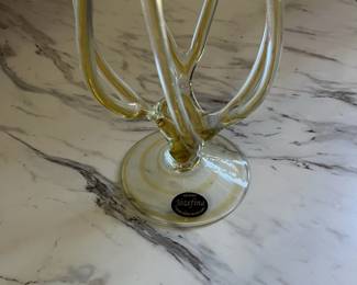 B15 - $25. Krosno Josefina Pedestal Blown Glass (vase? oil diffuser?) Open top. Measures 12" tall.