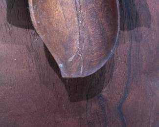 K18 - $50. Vintage hand carved monkey pod leaf shaped serving dishes. Smallest has had a slight repair.