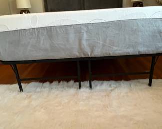 B1 - $225. Queen Size Foam Mattress with Headboard and collapsible frame. Excellent Condition - was used in a guest room. Headboard is a dark grey velour.