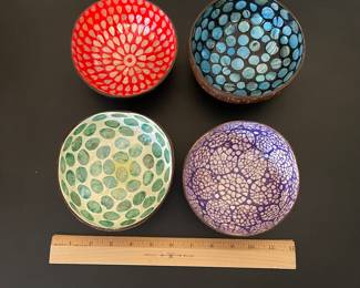 K16 - $25. Set of 4 Hatteras Bowls made from coconut shells and lined with mother of pearl.