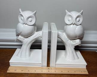 K35 - $20. White glazed ceramic owl bookends.