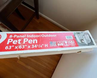 B6 - $40. Iris Pet Pen. 8 Panel Indoor / Outdoor. 63" x 63" x 34.35". White. Plastic Panels snap together - looks brand new.