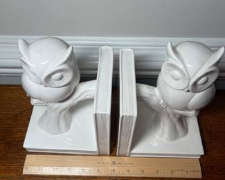 K35 - $20. White glazed ceramic owl bookends.