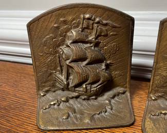 K34 - $30. Cast brass/bronze ship bookends.