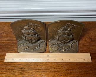K34 - $30. Cast brass/bronze ship bookends.