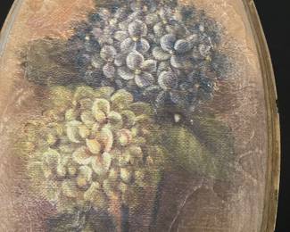 K21 - $20. Pair of vintage floral wall plaques featuring textured hydrangea and rose art. Each Measures 6”w x 12”t.