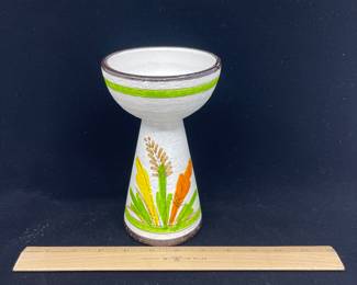 K9 - $75. MCM Italian pottery collection. Green, yellow, orange, brown colors. Orange starburst design. Bitossi. Created in Italy for Rosenthal Netter. Candleholder, ashtray, and cigar ashtray. Great for trinket dishes. Some flea bites on ashtrays. Candleholder in excellent condition.