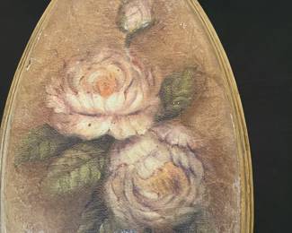 K21 - $20. Pair of vintage floral wall plaques featuring textured hydrangea and rose art. Each Measures 6”w x 12”t.