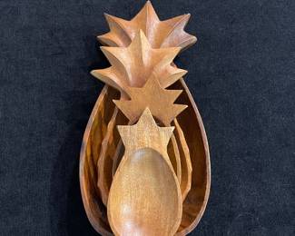 K17 - $20. Vintage acacia/teak wood pineapple shaped serving bowls.