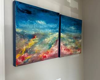 B16 - $60. Pair of 18" x 18" canvas paintings signed D. Marek