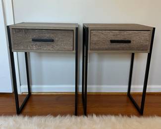 B8 - $40. Pair of Lightweight Nightstands. Measures 16.25" wide x 12" deep x 23.5" tall. Drawers slide easily.