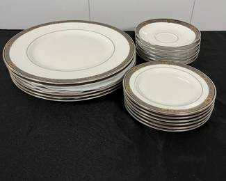 S25 - $150. Lenox China "Vintage Jewel". 6 dinner plates 10.75", 6 bread plates 6.25", 6 saucers 6". Excellent Condition.