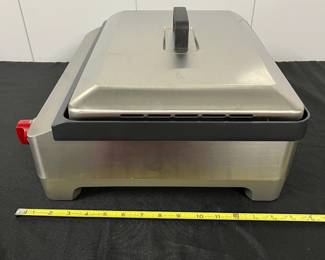 S4 - $275. Wolf Gourmet Electric Countertop Precision Griddle. Red Knob. Measures 17" wide x 17.5" deep x 8" tall. Model WGGR100S. Excellent Condition - Like new.