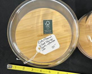 S30 - $30. Crate & Barrel 6 Glass Food Storage Bowls with Bamboo Lids.