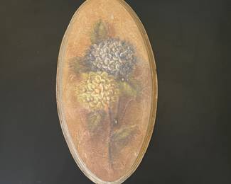 K21 - $20. Pair of vintage floral wall plaques featuring textured hydrangea and rose art. Each Measures 6”w x 12”t.