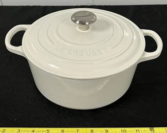 S11 - $175. Le Creuset #22 - 3.5 qt. in White. Excellent Condition. Stainless knob.