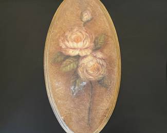 K21 - $20. Pair of vintage floral wall plaques featuring textured hydrangea and rose art. Each Measures 6”w x 12”t.