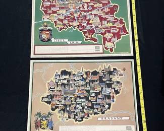 S39 - $75. Set of 5 "Les Provinces Belges". Steudebaker, Porsche, Volkswagon. Prints measure 15.75" x 11.5"