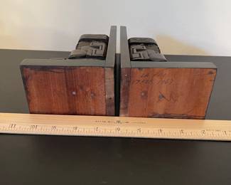 K20 - $35. pair of vintage hand carved wood bookends in an Inca/Mayan/Aztec style.