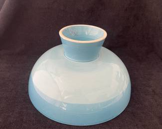 K47 - $30. Vietri Ceramic Italian pedestal bowl with blue and green design. Measures 12”w x 5.75”t.