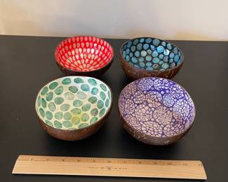 K16 - $25. Set of 4 Hatteras Bowls made from coconut shells and lined with mother of pearl.