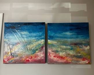 B16 - $60. Pair of 18" x 18" canvas paintings signed D. Marek
